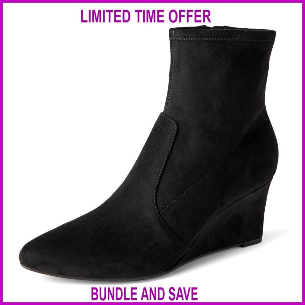 Wedge Ankle Boots with Stretch Faux Suede Upper and Memory Foam Insole